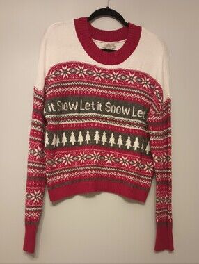 Ruby Moon Let It Snow Red & White Holiday Christmas Sweater L